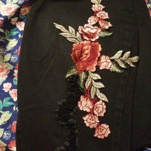 One5One Black Distressed Floral Pants